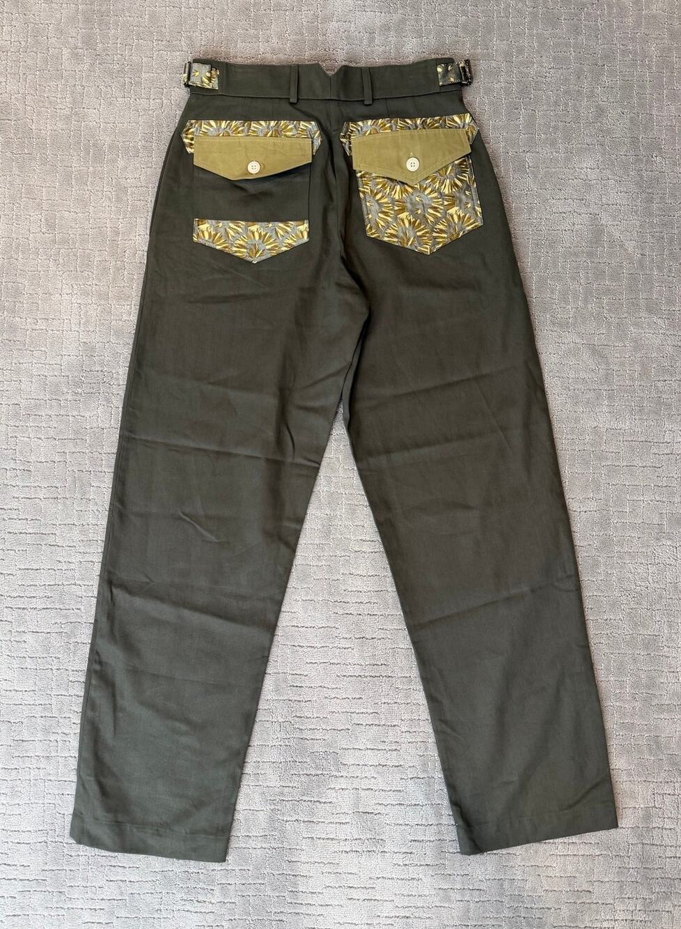 NWT Nicholas Daley Green Khaki Mix Double-Pocket Patchwork Straight Leg Pants